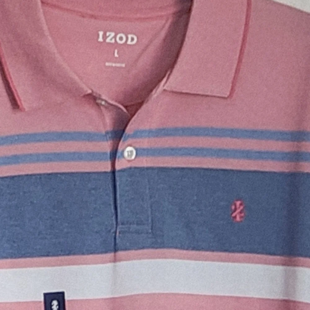 IZOD Men's Advantage Performance Strip Polo Cooling Technology Short Sleeve Sz L
